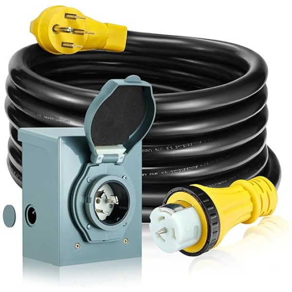 50 Amp Generator Cord with Inlet Box, 15FT RV Extension Cord Heavy Duty STW 6/3+8/1 AWG, 125V/250V NEMA14-50P/SS2-50R This Hill Generator Extension...