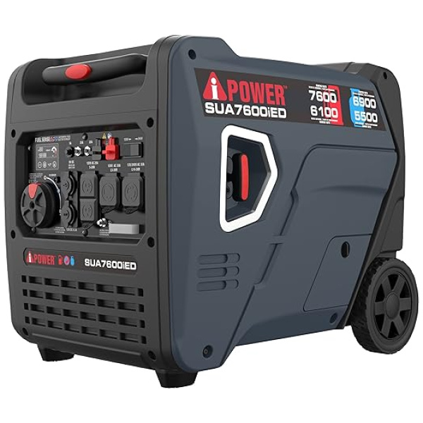 A-iPower Portable Inverter Generator, 7600W Dual Fuel Electric Start RV Ready, EPA & CARB Compliant CO Sensor, With Telescopic Handle For Backup...