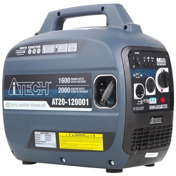 A-ITECH AT20-120001 2000 Watt Portable Inverter Generator Gas Powered Lightweight and Small with Super Quiet Operation for Home or Travel, RV Ready