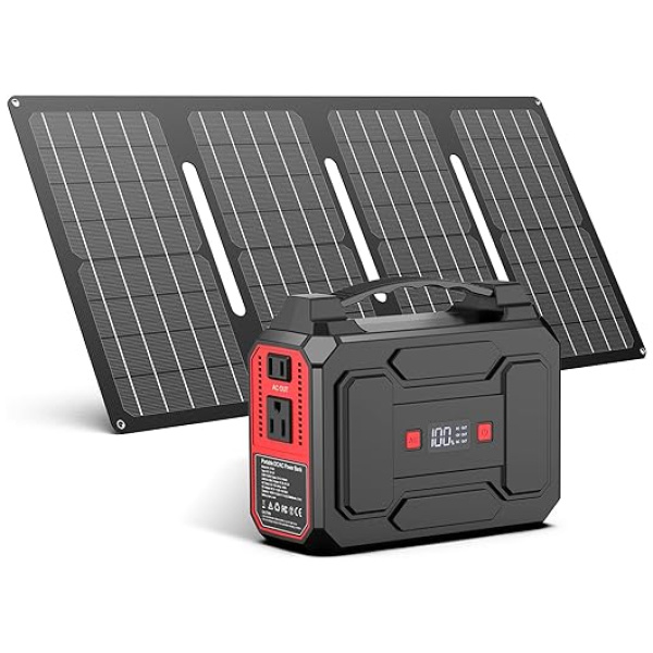 Apowking 146Wh Portable Power Bank with AC Outlet & 40W Foldable Solar Panel, Portable Laptop Charger 110V/100W with USB & DC Output for Camping,...