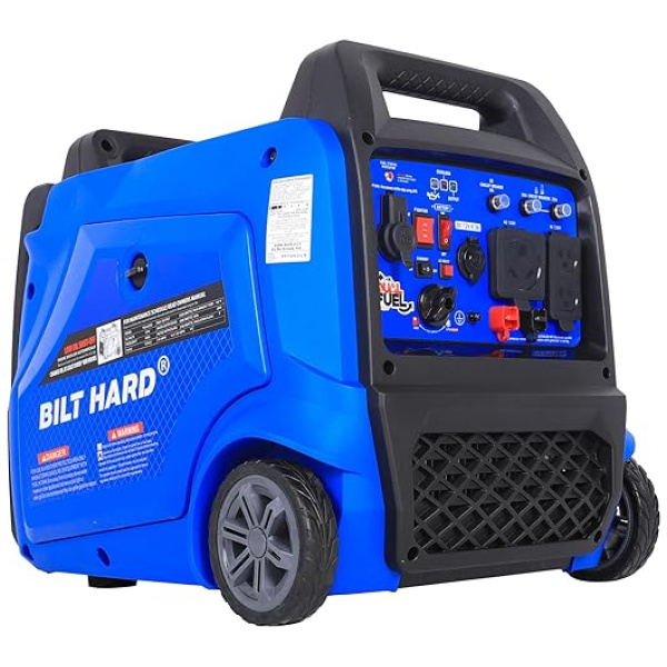 BILT HARD Generator 5500 Watt, Dual Fuel Quiet Inverter Generator with Electric Start, 120V NEMA 5-20R, NEMA TT-30R and 12V DC Output, 224cc...