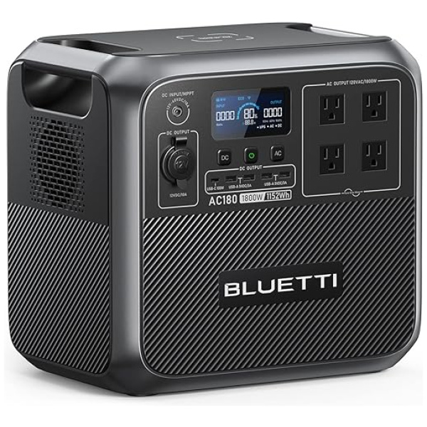 BLUETTI Portable Power Station AC180, 1152Wh LiFePO4 Battery Backup w/ 4 1800W (2700W peak) AC Outlets, 0-80% in 45 Min., Solar Generator for...