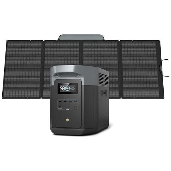 EF ECOFLOW Solar Generator DELTA 2 Max 2048Wh With 400W Solar Panel, LFP Battery Portable Power Station Up to 3400W AC Output Fast Charging 0-80%...