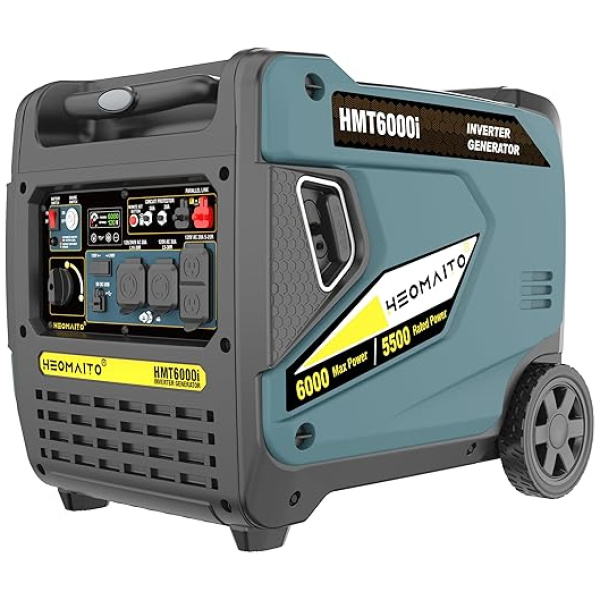 HEOMAITO 6000W Portable Inverter Generator Remote Electric Start Outdoor Power Equipment with Wheel & Handle Kit, CO Sensor Digital Dispaly...