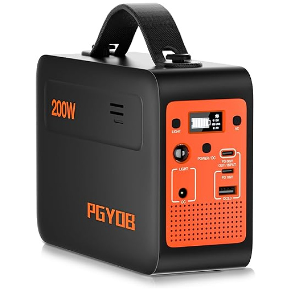 PGYOB 200W Portable Power Station, 102.4Wh/32000mAh Outdoor Solar Generator Backup LiFePO4 Battery Pure Sine Wave Power Pack with AC/DC Outlet, PD...