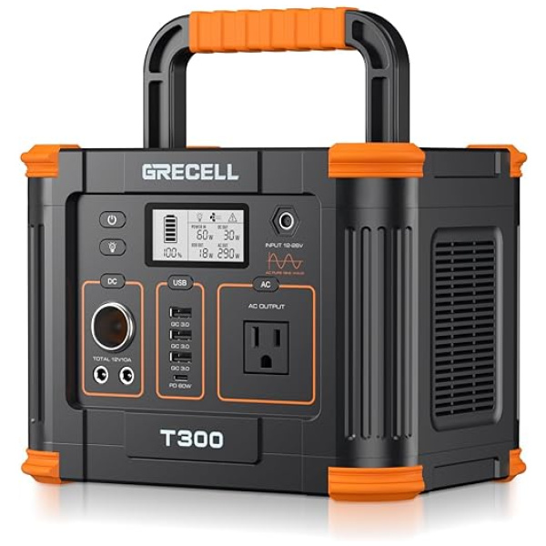 Portable Power Station 300W (Peak 600W), GRECELL 288Wh Solar Generator with 60W USB-C PD Output, 110V Pure Sine Wave AC Outlet Backup Lithium...