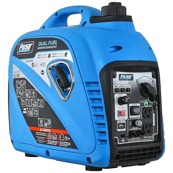 Pulsar 2,200W Portable Dual Fuel Quiet Inverter Generator with USB Outlet & Parallel Capability, CARB Compliant, PG2200BiS