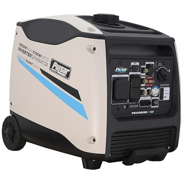 Pulsar 4500W, Portable Quiet Remote Start & Parallel Capability , CARB Compliant Inverter Backup Generator, PG4500iSR, White, RV ready