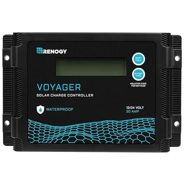 Renogy Voyager 20A 12V/24V PWM Waterproof Solar Charge Controller w/ LCD Display for AGM, Gel, Flooded and Lithium Battery, Used in RVs, Trailers,...