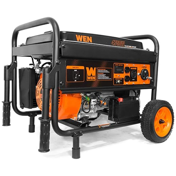 WEN 56475 4750-Watt Portable Generator with Electric Start and Wheel Kit, Yellow and Black