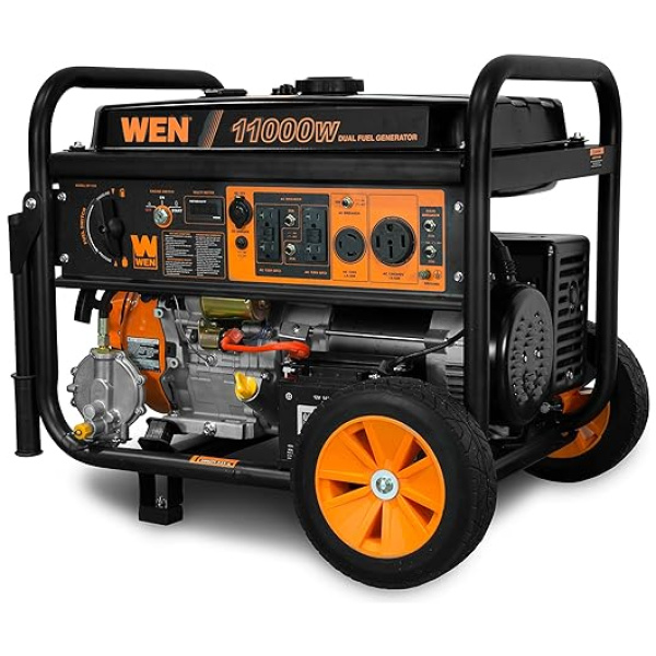 WEN DF1100T 11,000-Watt 120V/240V Dual Fuel Portable Generator with Wheel Kit and Electric Start - CARB Compliant, Black