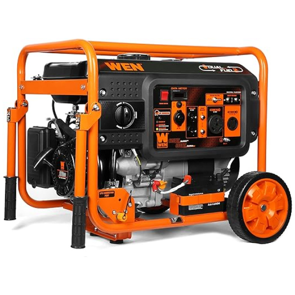 WEN DF623X 6250-Watt 120-Volt/240-Volt Dual Fuel Electric Start Portable Generator with Wheel Kit and CO Shutdown Sensor, Black