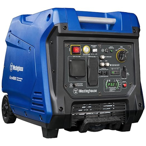 Westinghouse Outdoor Power Equipment 4500 Peak Watt Super Quiet Portable Inverter Generator, Remote Electric Start with Auto Choke, Wheel & Handle...